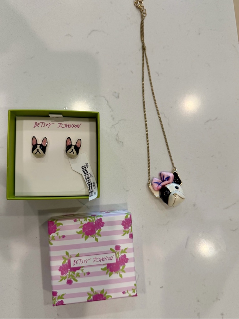 Betsey Johnson Black White and Pink French Bulldog Stud Earrings - Picture 5 of 5